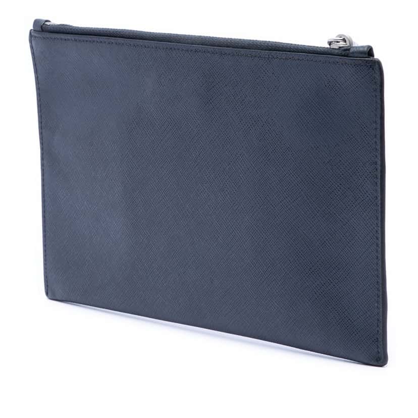 Prada Saffiano Clutch Blue Leather Very good condition - Back View