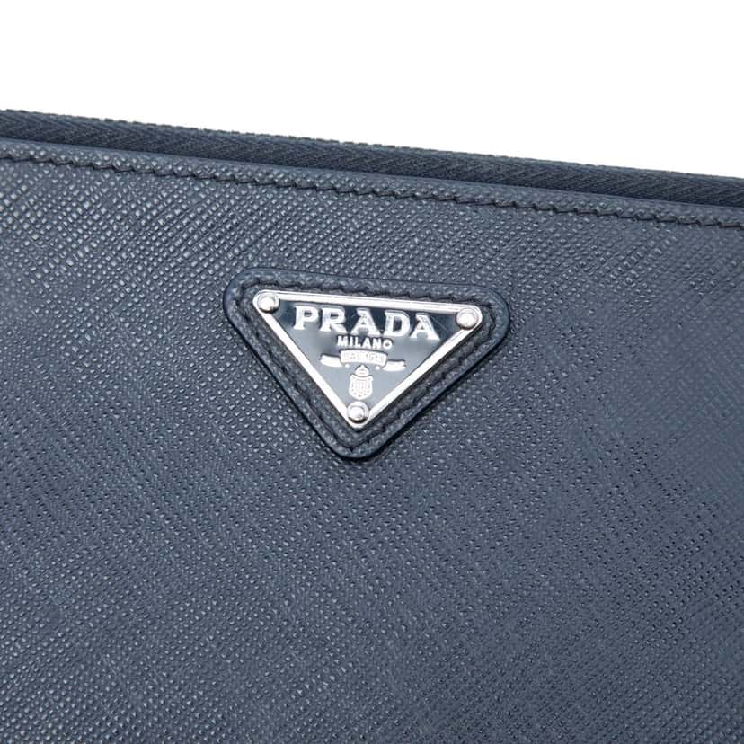 Prada Saffiano Clutch Blue Leather Very good condition - Box View