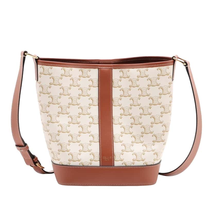 Celine Small Triomphe Coated Canvas Bucket Bag Beige Very good condition - Front View