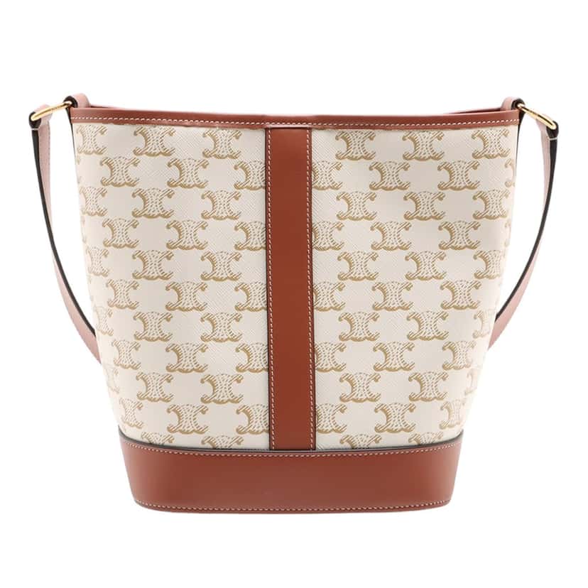 Celine Small Triomphe Coated Canvas Bucket Bag Beige Very good condition - Back View