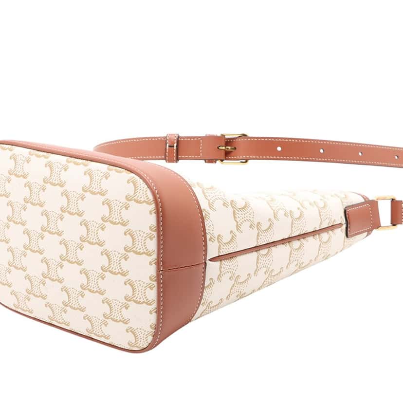 Celine Small Triomphe Coated Canvas Bucket Bag Beige Very good condition - Model View