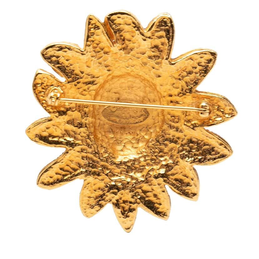 Chanel Gold Plated Lion Head Sun Brooch Gold Metal Very good condition - Back View