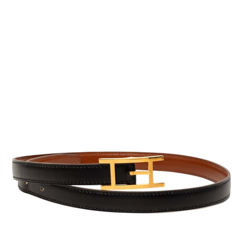 Hermès Box Calf Quentin Reversible Belt Black Leather Very good condition - Front View