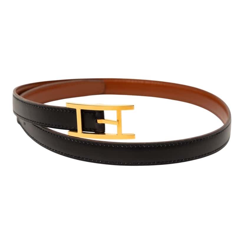 Hermès Box Calf Quentin Reversible Belt Black Leather Very good condition - Box View
