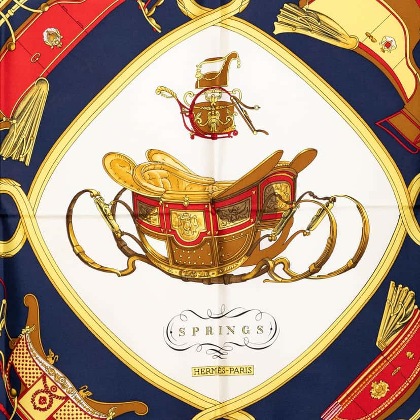 Hermès Springs Silk Scarf 90 Blue Never worn - Back View