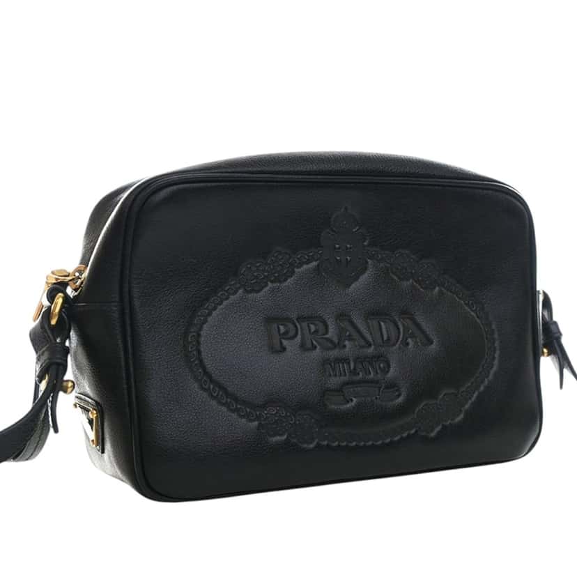 Prada Small Embossed Calfskin Canapa Logo Camera Bag Black Leather Very good condition - Back View
