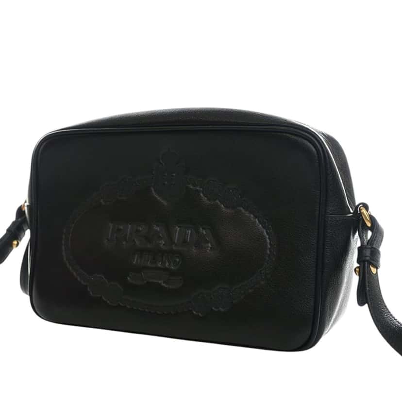 Prada Small Embossed Calfskin Canapa Logo Camera Bag Black Leather Very good condition - Inside View