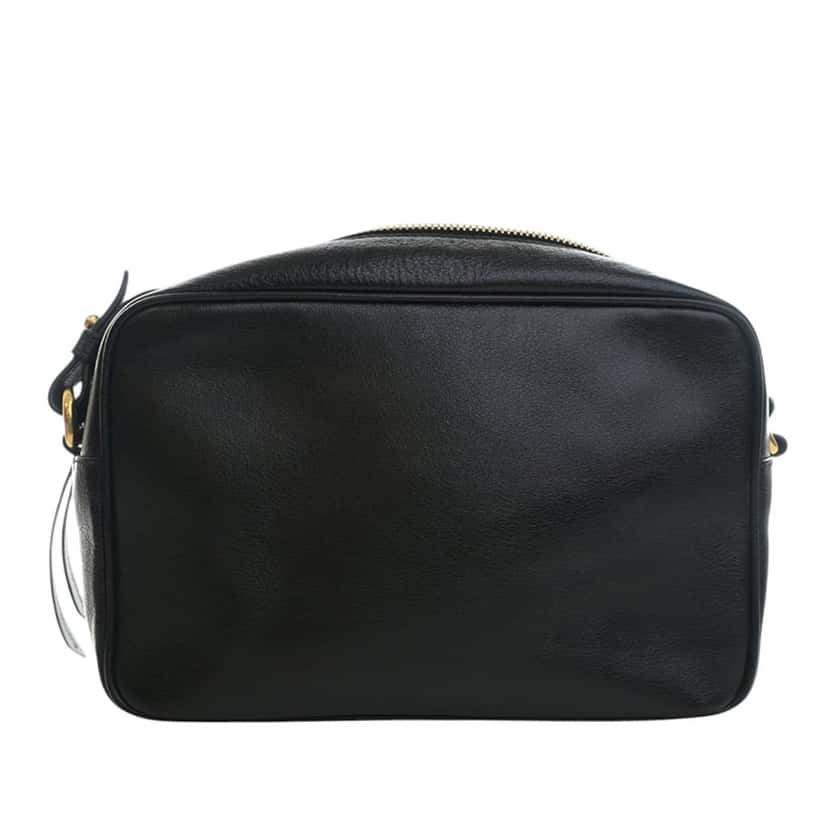 Prada Small Embossed Calfskin Canapa Logo Camera Bag Black Leather Very good condition - Model View