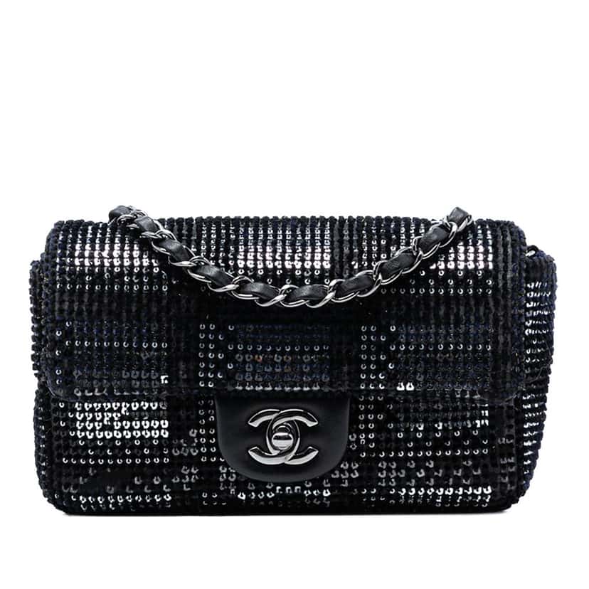 Chanel Small Sequined Mesh Single Flap Black Very good condition - Front View