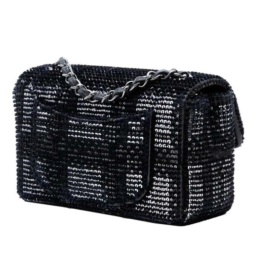 Chanel Small Sequined Mesh Single Flap Black Very good condition - Back View