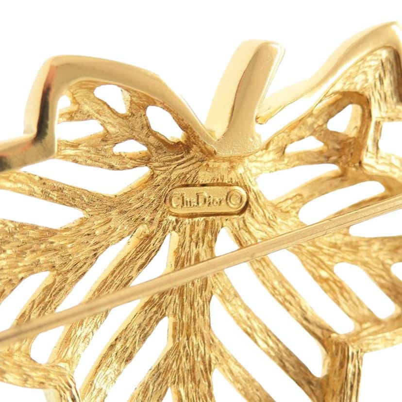 Dior Gold Plated Leaf Brooch Gold Metal Very good condition - Inside View