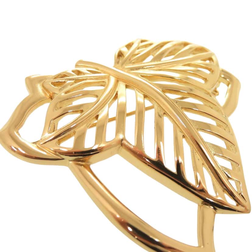 Dior Gold Plated Leaf Brooch Gold Metal Very good condition - Box View