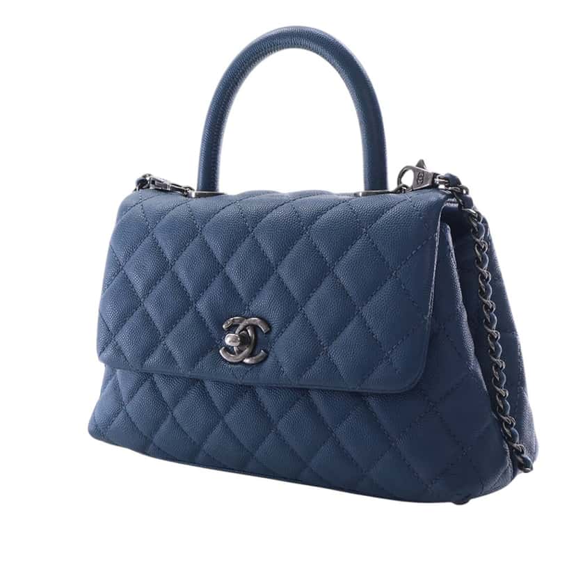 Chanel Mini Quilted Caviar Coco Top Handle Bag Blue Leather Very good condition - Inside View