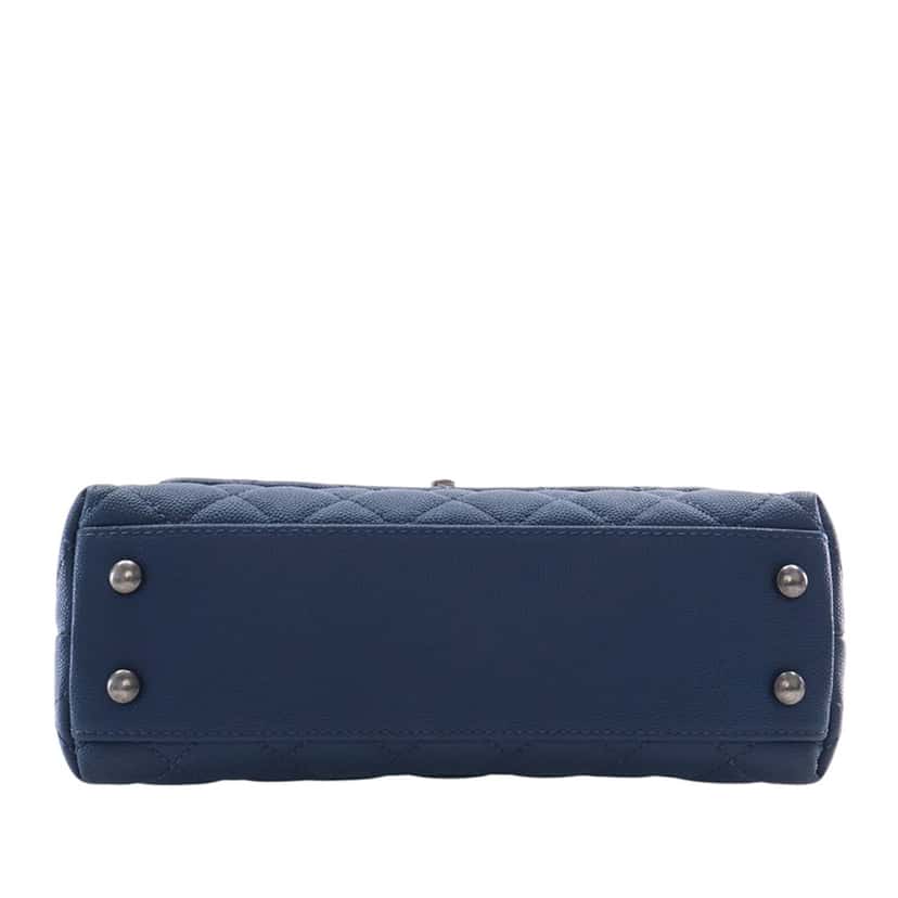 Chanel Mini Quilted Caviar Coco Top Handle Bag Blue Leather Very good condition - Box View