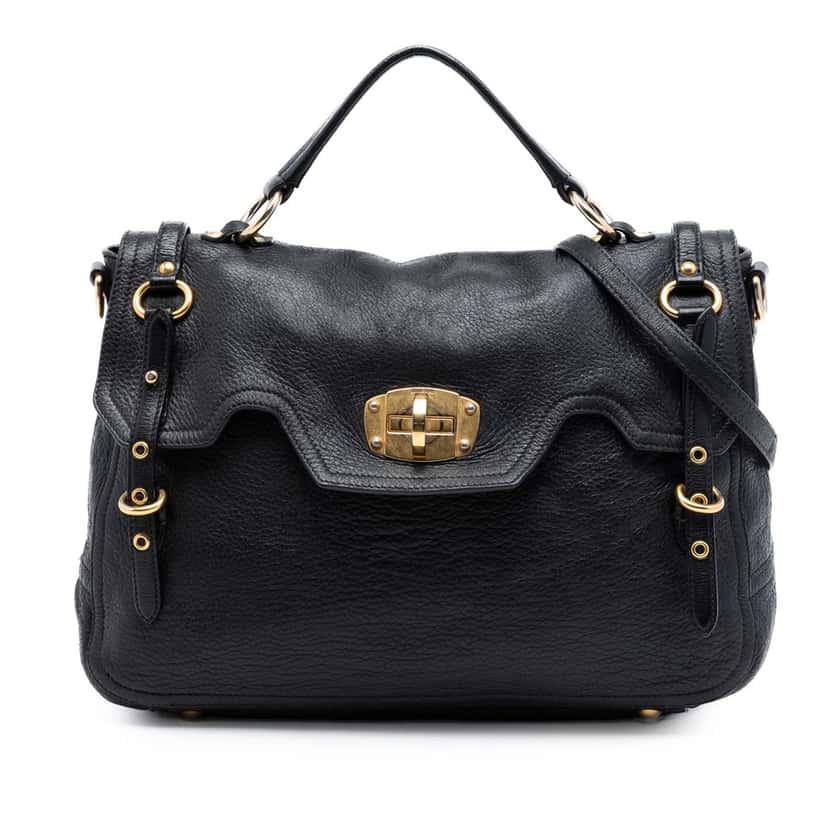 Miu Miu Cervo Deerskin Buckles East West Satchel Black Leather Very good condition - Front View