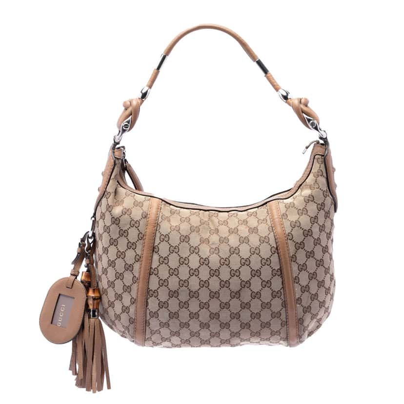 Gucci GG Canvas Techno Horsebit Hobo Beige Very good condition - Front View