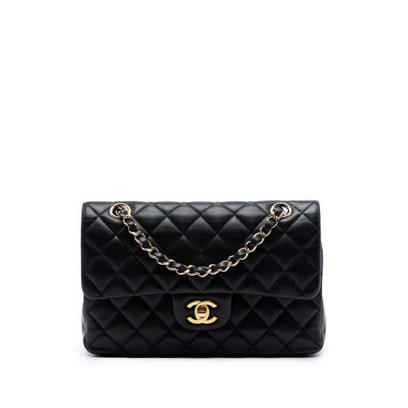 Chanel Small Classic Lambskin Double Flap Black Leather Very good condition - Front View
