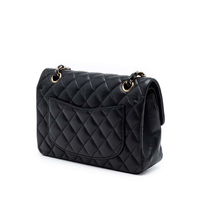 Chanel Small Classic Lambskin Double Flap Black Leather Very good condition - Back View