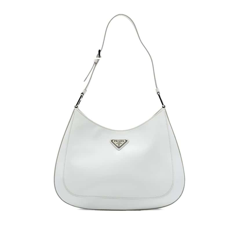 Prada Spazzolato Leather Cleo Shoulder Bag White Leather Very good condition - Front View