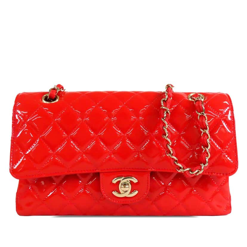 Chanel Medium Classic Patent Double Flap Red Leather Very good condition - Front View