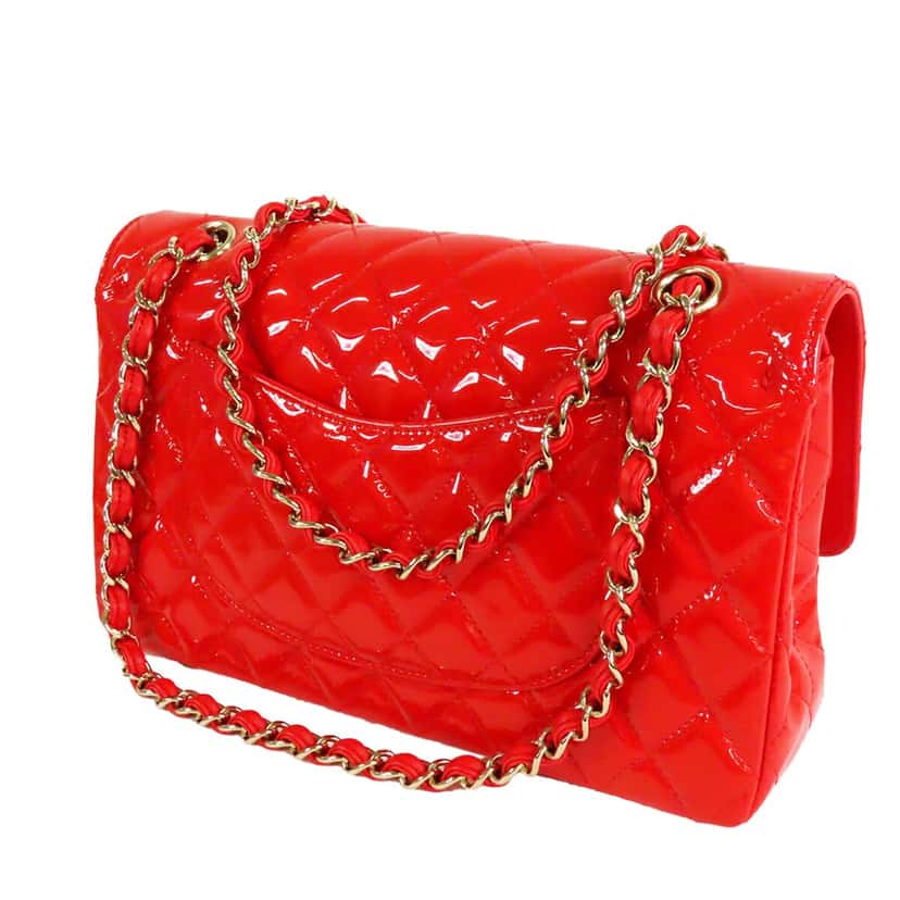 Chanel Medium Classic Patent Double Flap Red Leather Very good condition - Back View