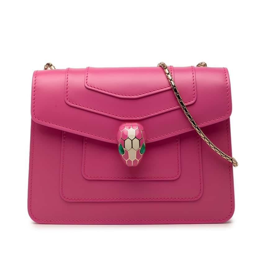 Bvlgari Small Leather Square Serpenti Forever Chain Crossbody Pink Leather Very good condition - Front View