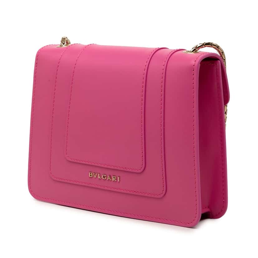 Bvlgari Small Leather Square Serpenti Forever Chain Crossbody Pink Leather Very good condition - Back View