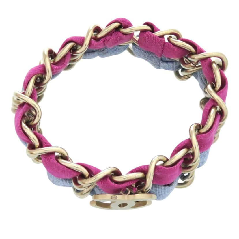 Chanel CC Brass and Fabric Woven Double Bracelet Silver Metal Very good condition - Inside View