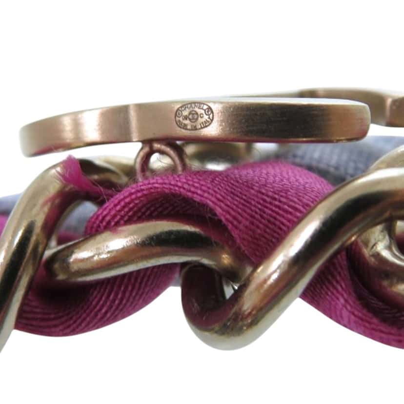 Chanel CC Brass and Fabric Woven Double Bracelet Silver Metal Very good condition - Box View