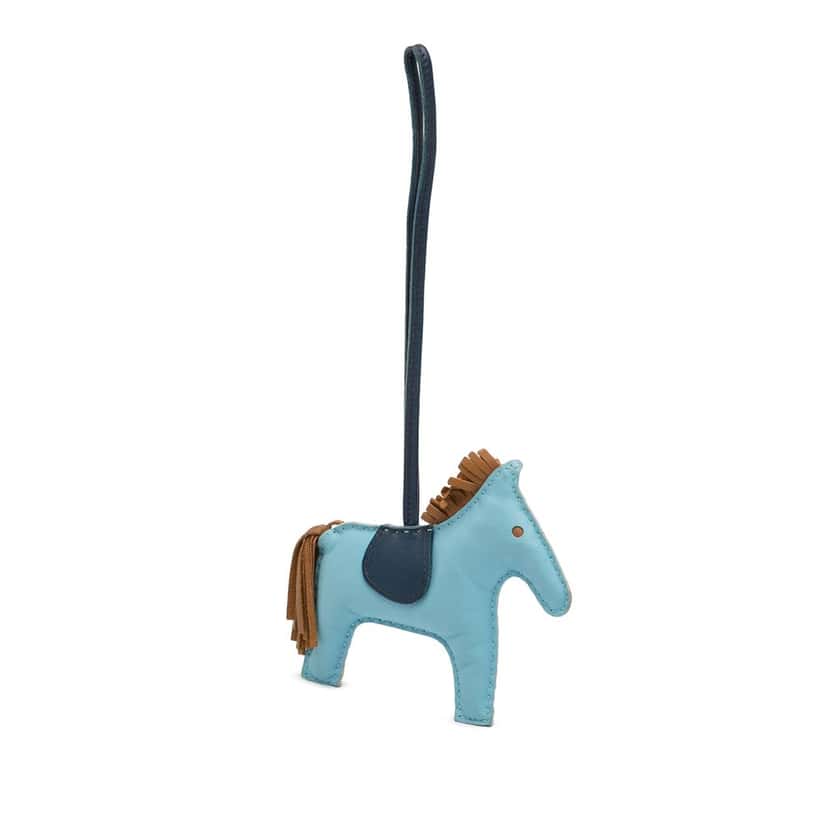 Hermès Milo Lambskin Grigri Rodeo Bag Charm MM Blue Leather Very good condition - Back View