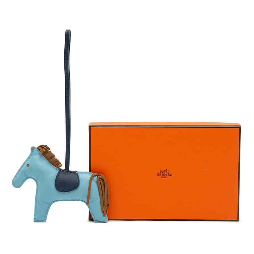Hermès Milo Lambskin Grigri Rodeo Bag Charm MM Blue Leather Very good condition - Box View