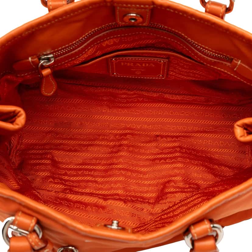 Prada Soft Calf Trimmed Tessuto Satchel Orange Very good condition - Model View