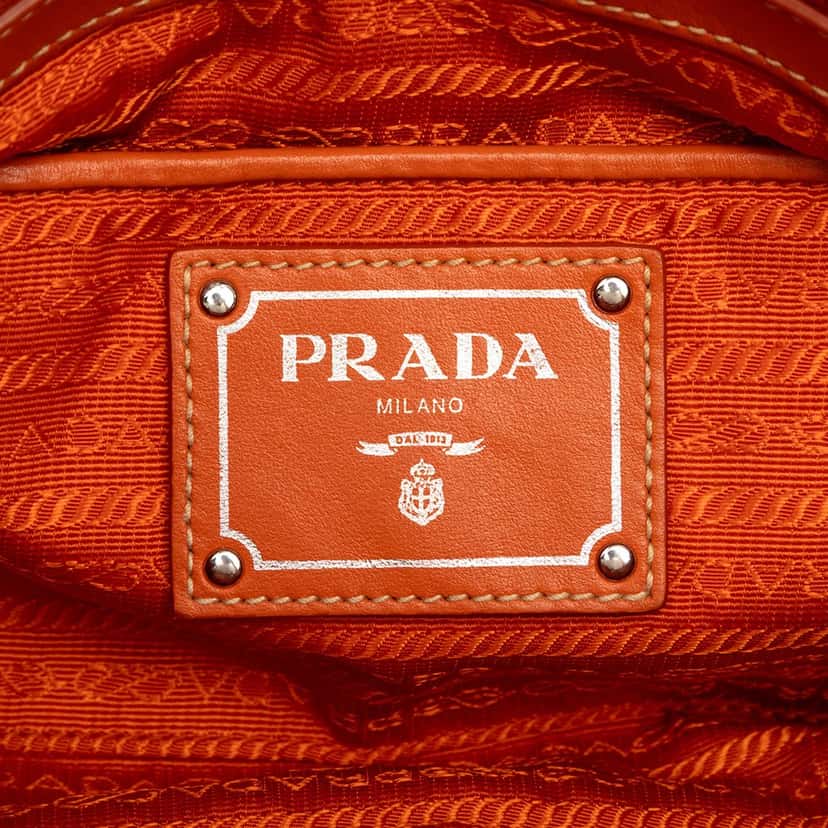 Prada Soft Calf Trimmed Tessuto Satchel Orange Very good condition - Box View