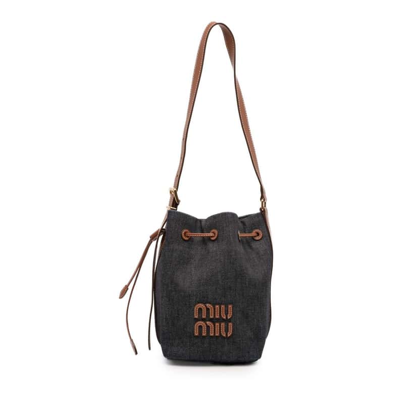 Miu Miu Denim Logo Bucket Bag Blue Very good condition - Front View