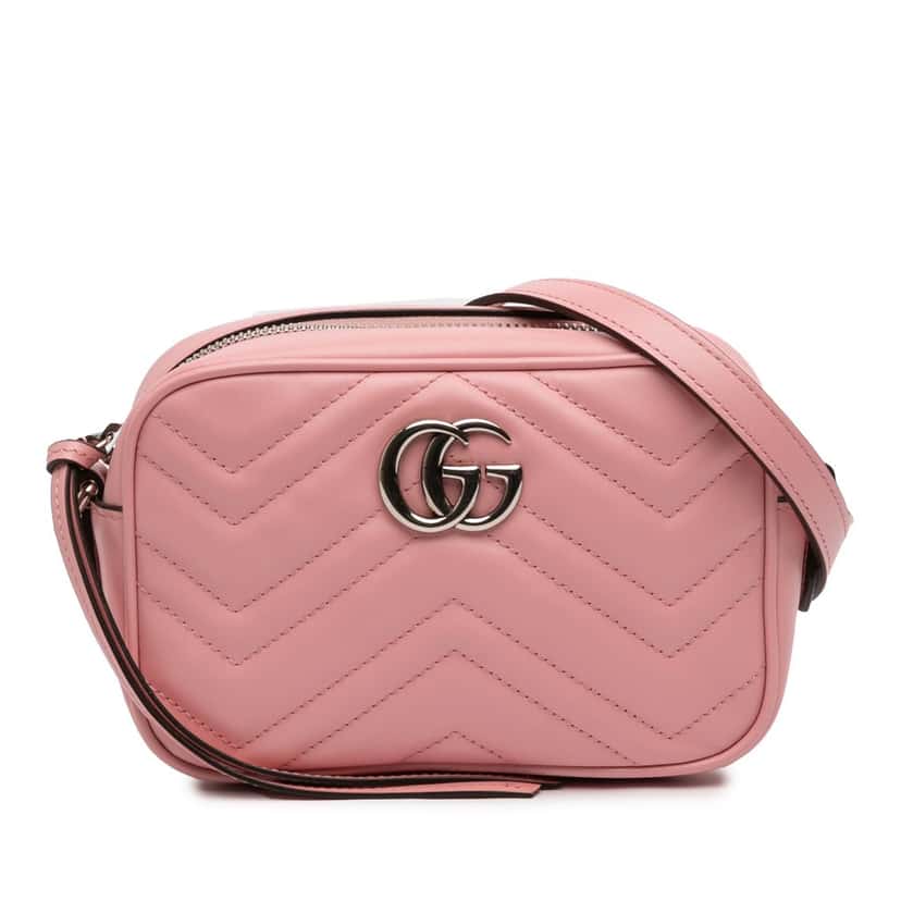 Gucci Mini GG Marmont Matelasse Leather Crossbody Pink Leather Very good condition - Front View