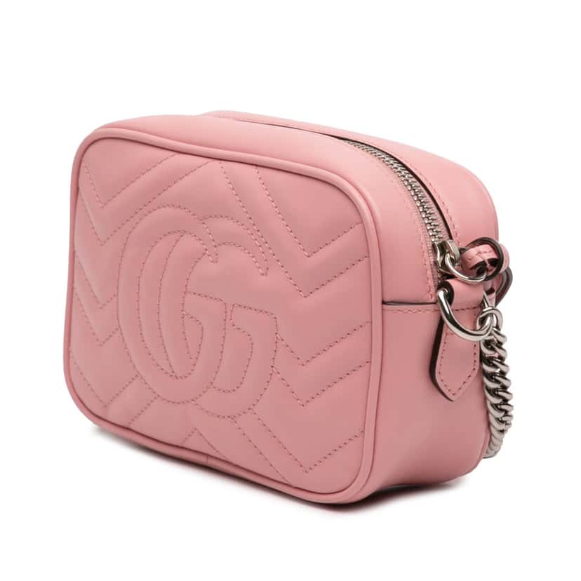 Gucci Mini GG Marmont Matelasse Leather Crossbody Pink Leather Very good condition - Back View
