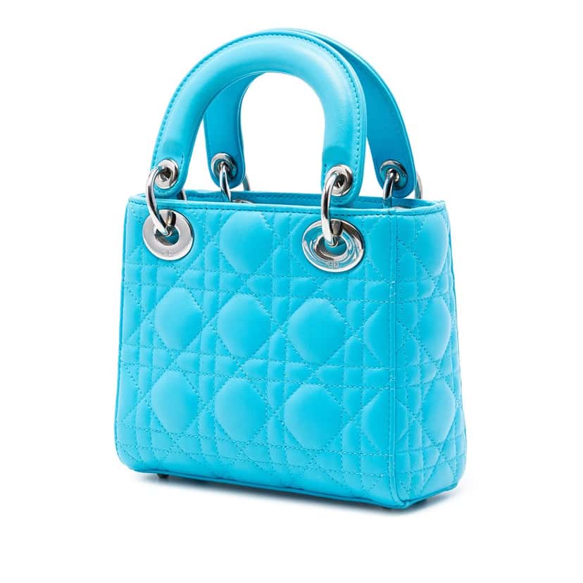Dior Mini Lambskin Cannage Lady Dior Blue Leather Very good condition - Back View
