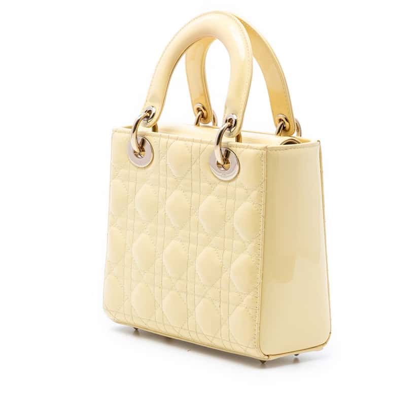 Dior Small Patent Cannage Lady Dior Yellow Leather Very good condition - Back View