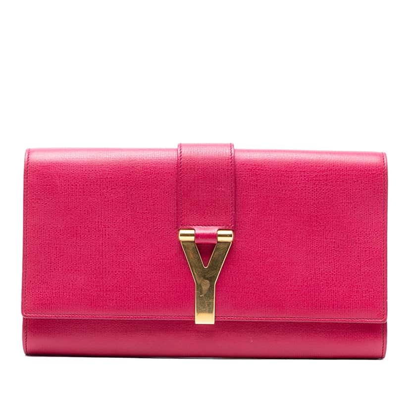 Saint Laurent Textured Calfskin Chyc Ligne Clutch Pink Leather Never worn, with tag - Front View