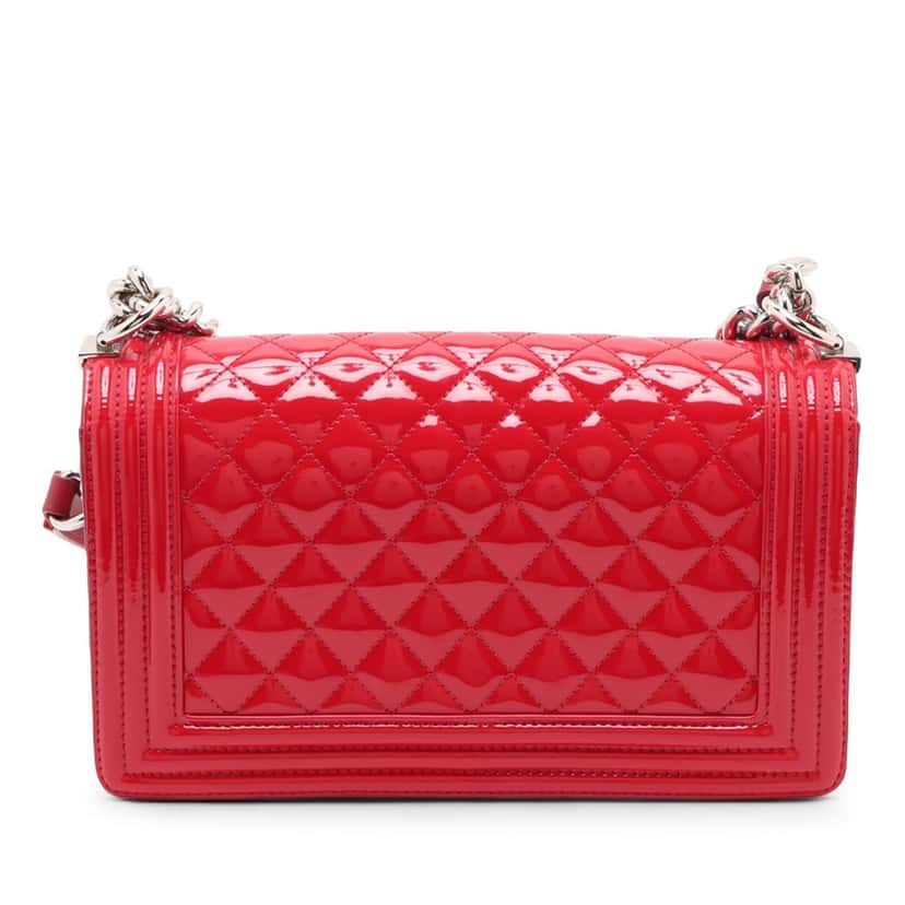Chanel Old Medium Quilted Patent Acrylic Boy Flap Red Leather Very good condition - Back View