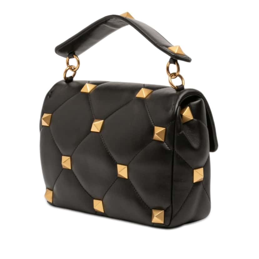 Valentino Large Nappa Roman Stud Satchel Black Leather Very good condition - Back View