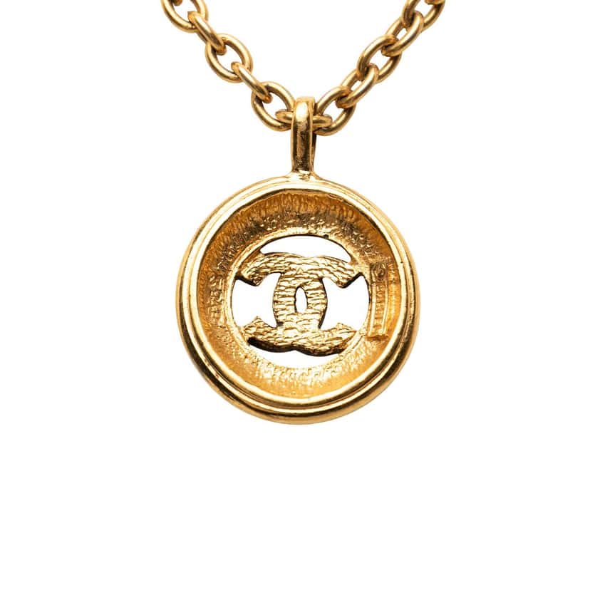 Chanel CC Gold Plated Sunburst Medallion Pendant Necklace Gold Metal Very good condition - Back View