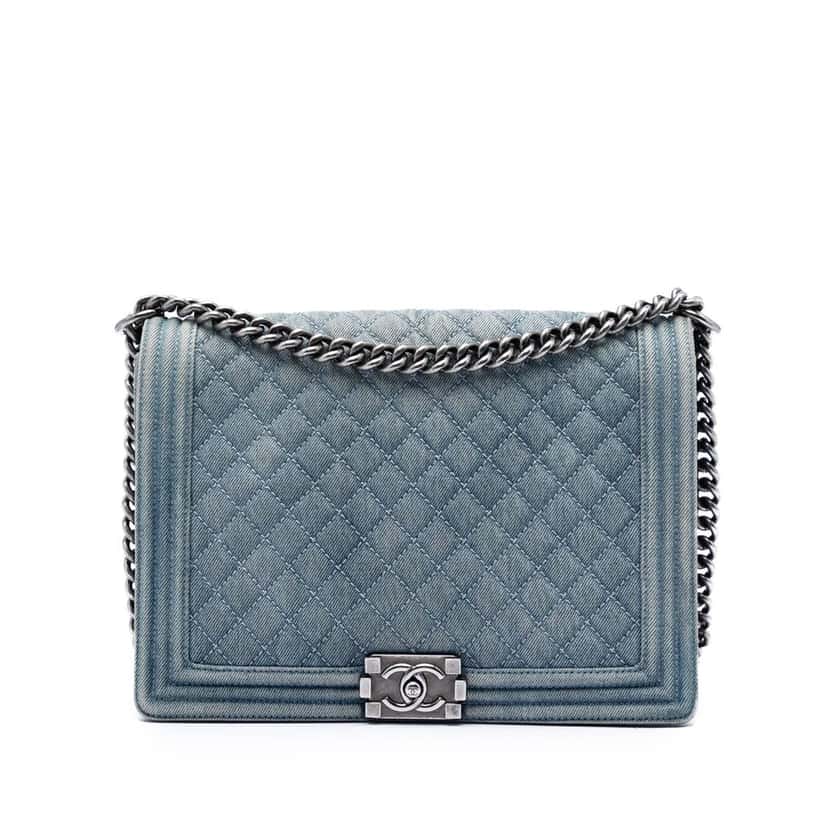 Chanel Large Quilted Denim Boy Flap Blue Very good condition - Front View