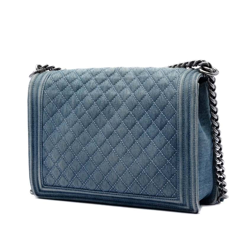 Chanel Large Quilted Denim Boy Flap Blue Very good condition - Back View