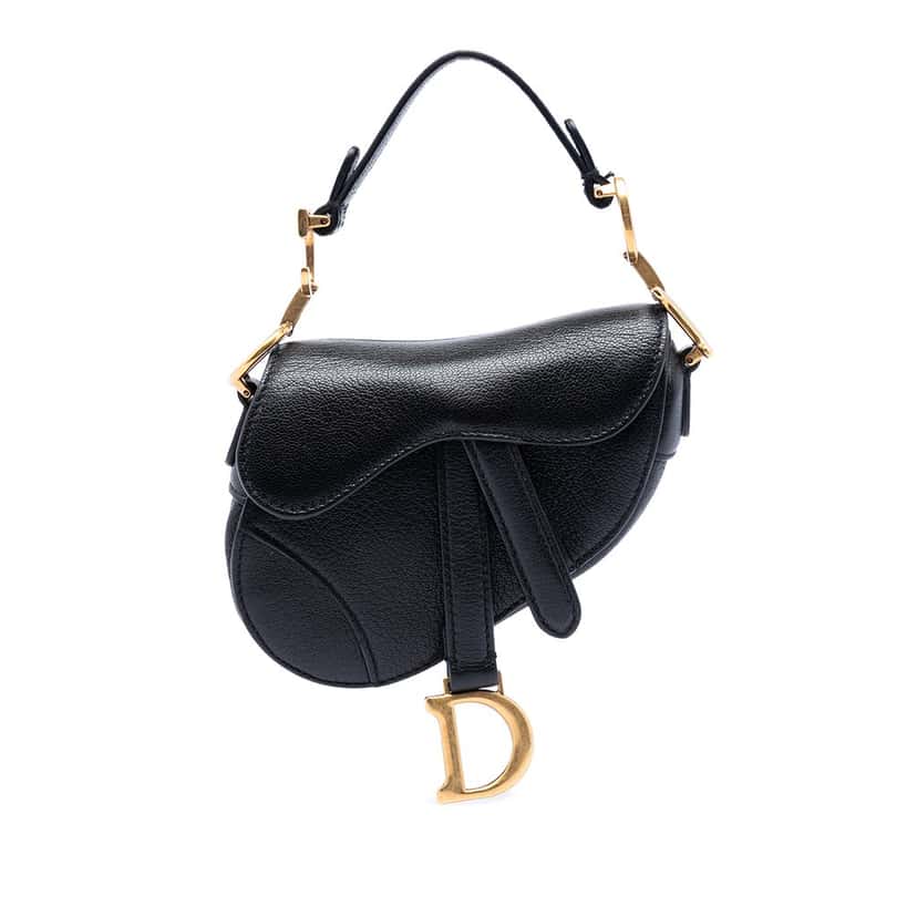 Dior Micro Goatskin Saddle Bag Black Leather Very good condition - Front View