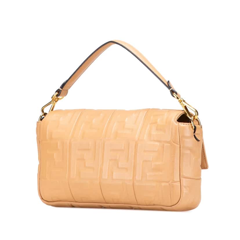 Fendi Zucca Embossed Leather Baguette Satchel Beige Leather Very good condition - Back View