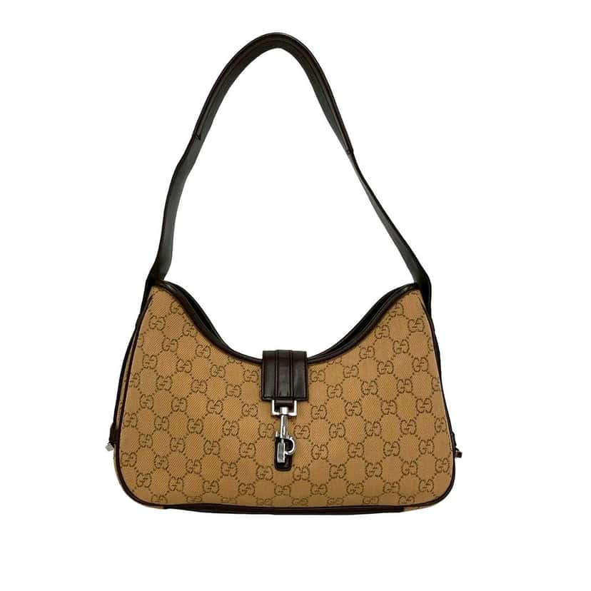 Gucci GG Canvas Jackie Shoulder Bag Brown Leather Very good condition - Front View