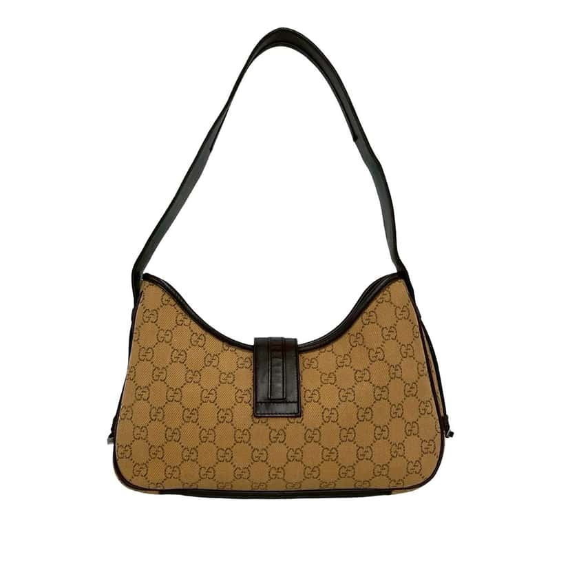 Gucci GG Canvas Jackie Shoulder Bag Brown Leather Very good condition - Back View