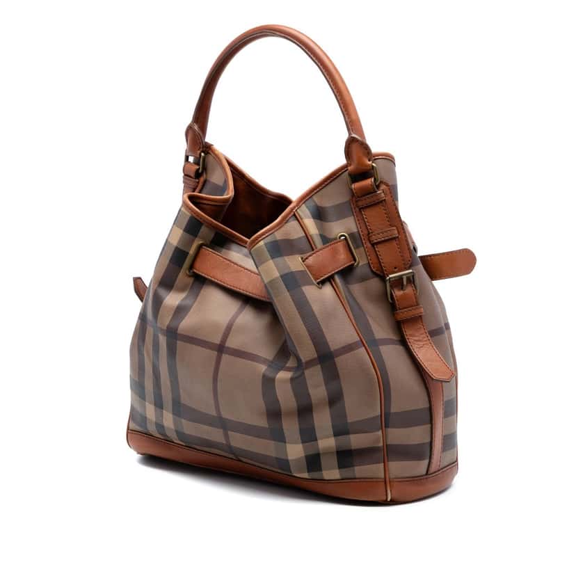 Burberry Medium Smoke Check Coated Canvas Walden Belted Hobo Brown Very good condition - Back View