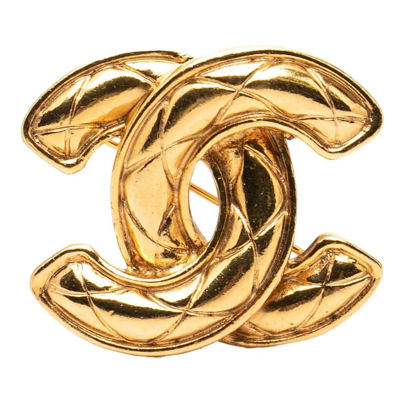 Chanel CC Gold Plated Quilted Brooch Gold Metal Very good condition - Front View